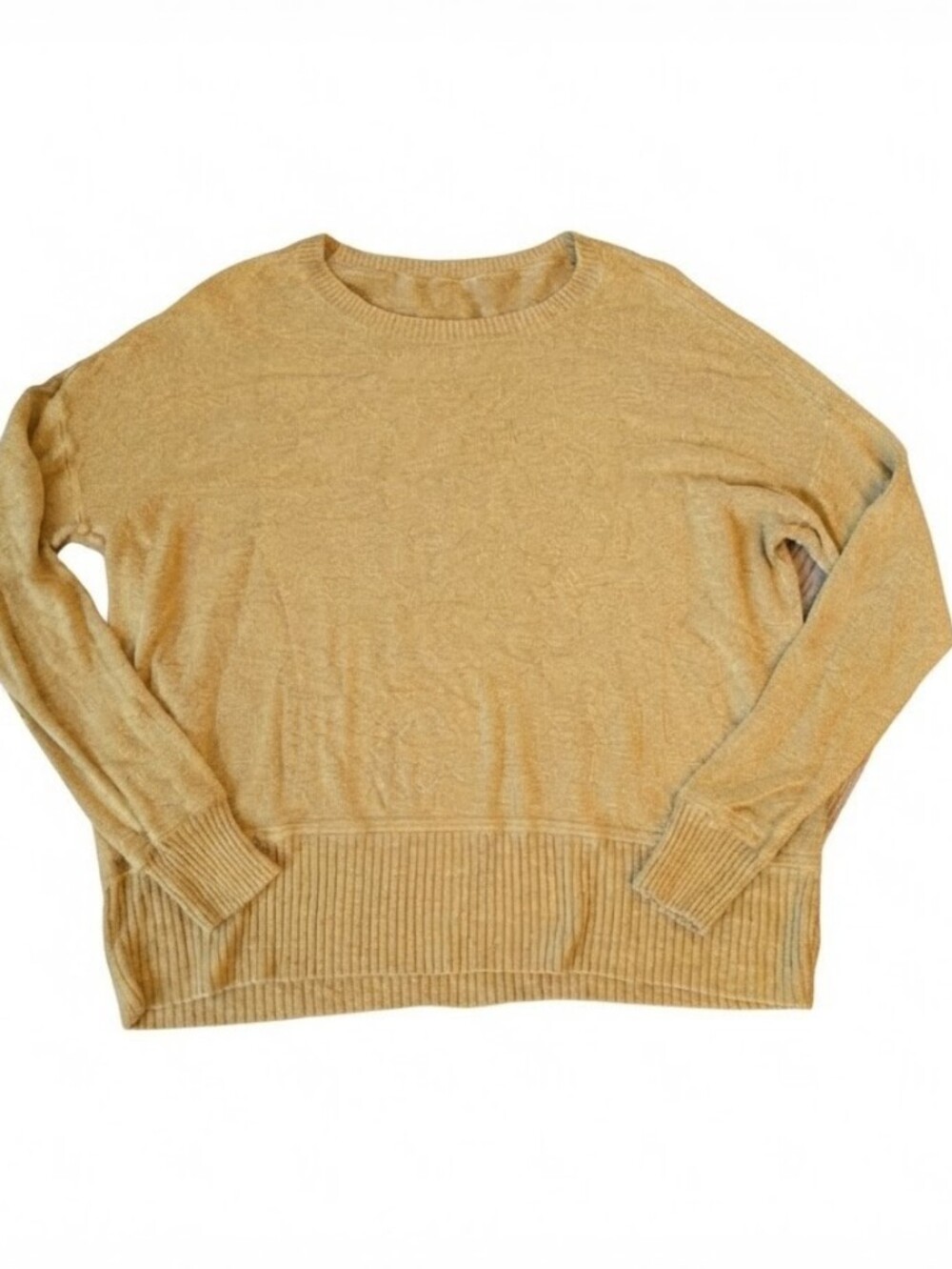 Eileen Fisher Mustard Yellow Ribbed Knit Sweater Top Long Sleeve Viscose Blend M